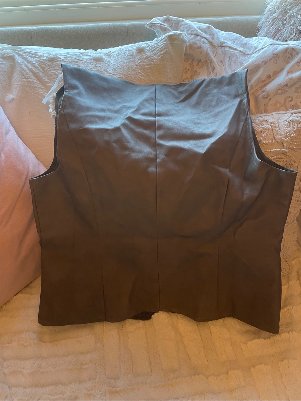 Anthropologie brown faux leather Button-Front Vest - Picture 3 of 6
